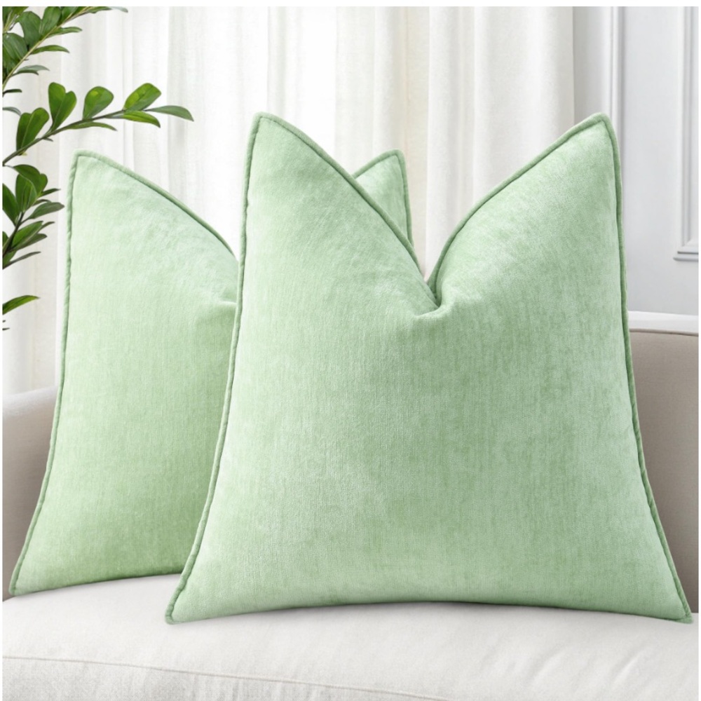 Set of Two Light Green Throw Pillow Covers